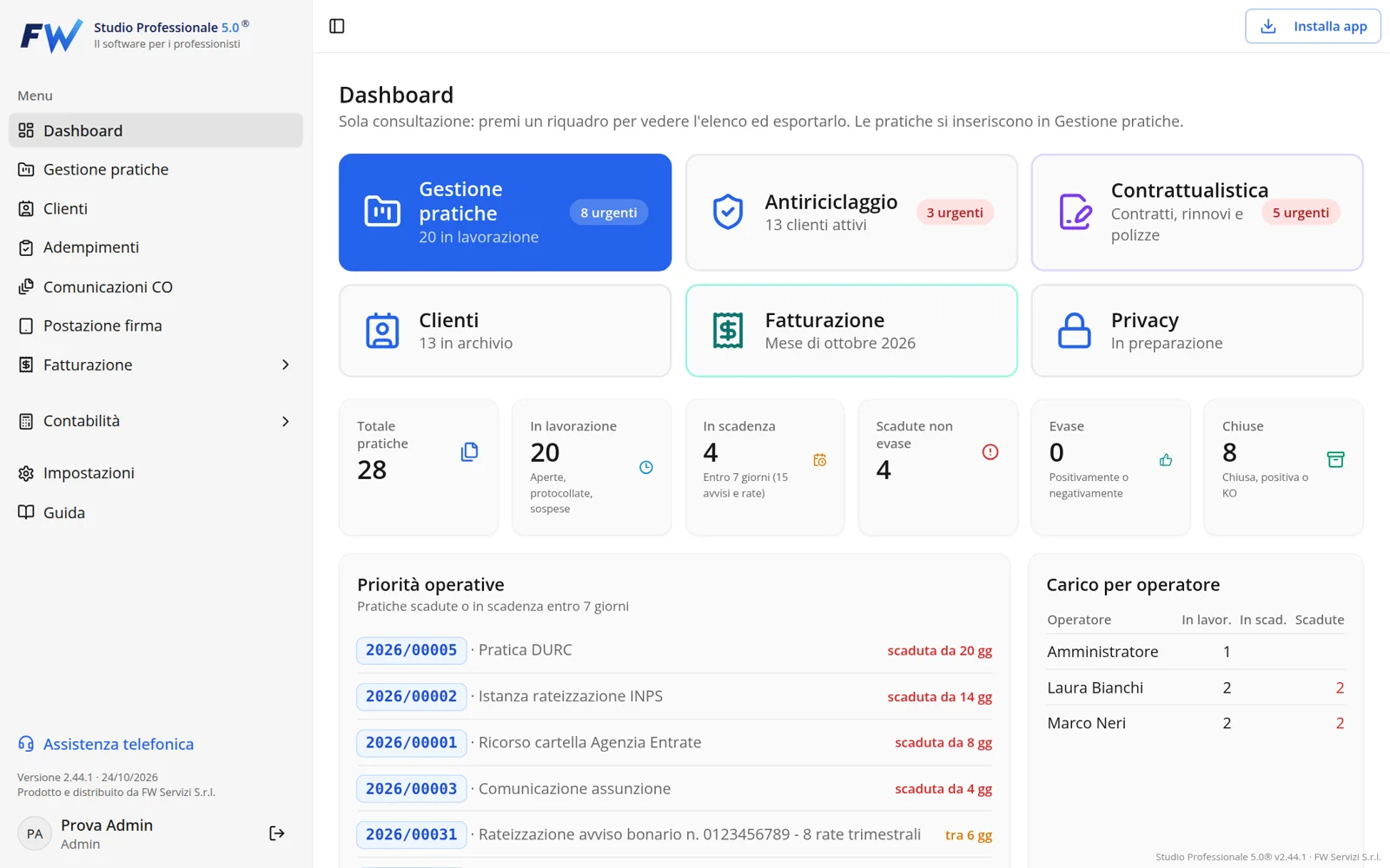 Il programma Studio Professionale 5.0 realizzato da F.W. SERVIZI S.R.L.